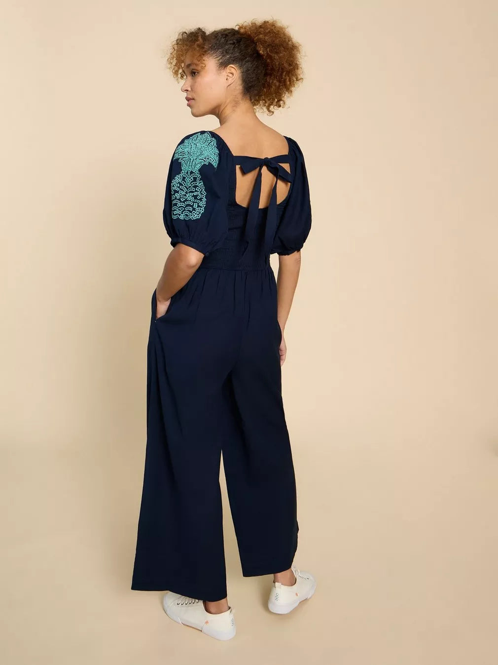 NAVY REESE EMBROIDERED JUMPSUIT