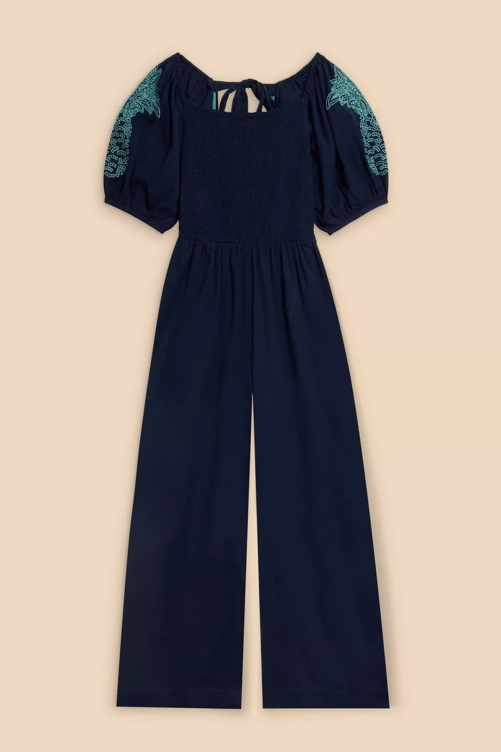 NAVY REESE EMBROIDERED JUMPSUIT