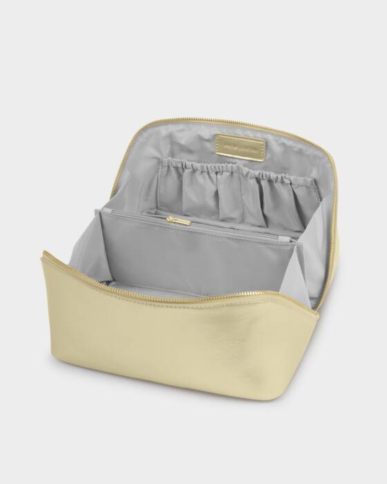 LARGE PATENT CRACKLE GOLD FOLD-OUT MAKEUP & WASH BAG