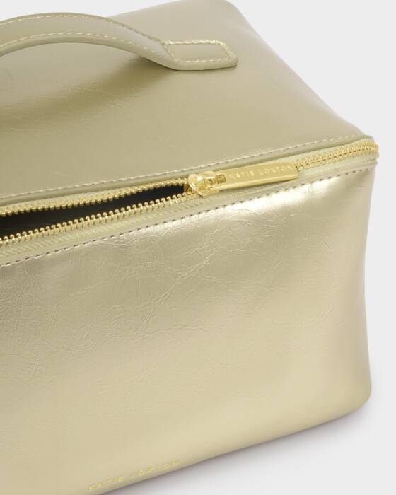 LARGE PATENT CRACKLE GOLD FOLD-OUT MAKEUP & WASH BAG