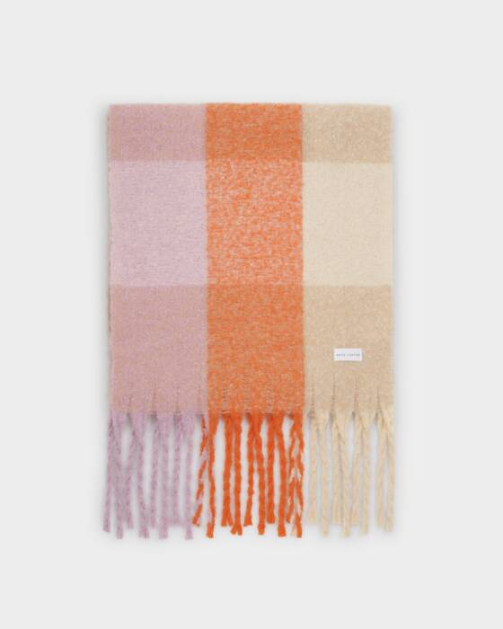 RECYCLED CHECKED TASSEL SCARF LILAC