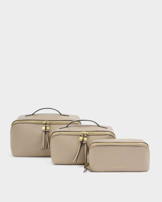FOLD OUT MIRROR MAKE UP BAG LIGHT TAUPE