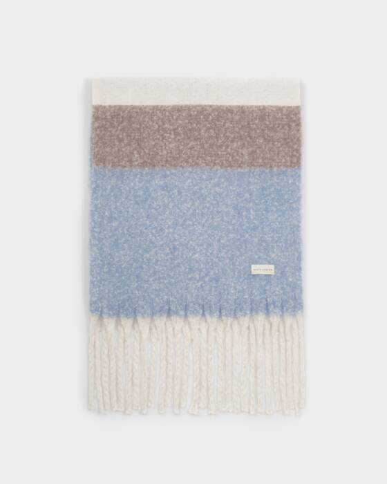 RECYCLED STRIPE TASSEL SCARF BLUE