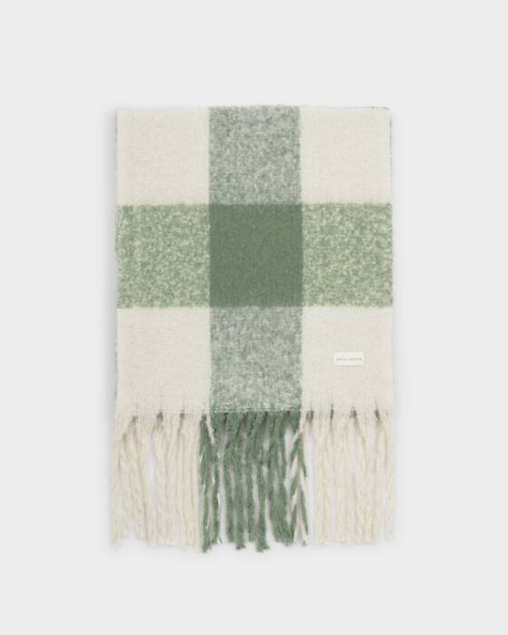 RECYCLED CHECK TASSEL SCARF GRAPHITE GREEN