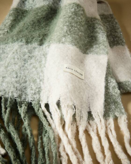RECYCLED CHECK TASSEL SCARF GRAPHITE GREEN