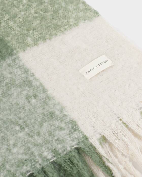 RECYCLED CHECK TASSEL SCARF GRAPHITE GREEN