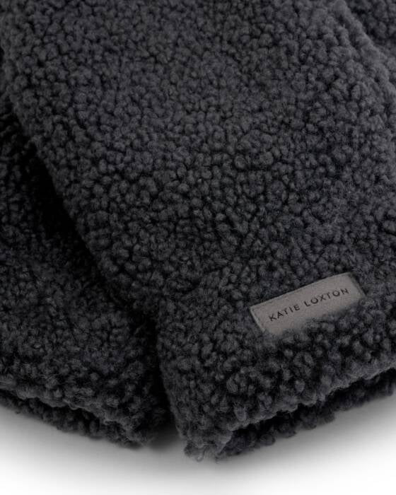 TEDDY MITTENS WITH CORD CHARCOAL