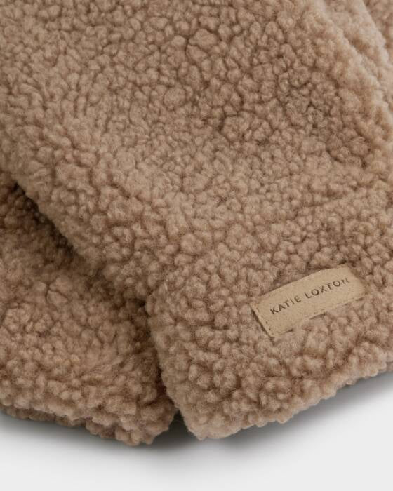 TEDDY MITTENS WITH CORD TAN