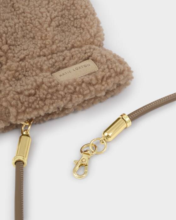 TEDDY MITTENS WITH CORD TAN