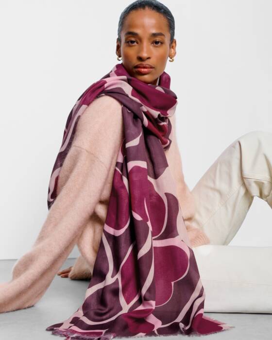 ORGANIC HEART PRINT SCARF MAROON