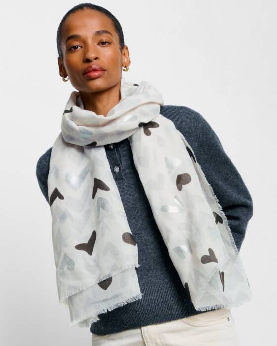 ABSTRACT HEART PRINT FOIL SCARF GREY