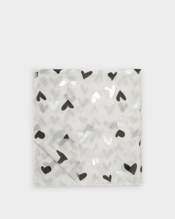 ABSTRACT HEART PRINT FOIL SCARF GREY