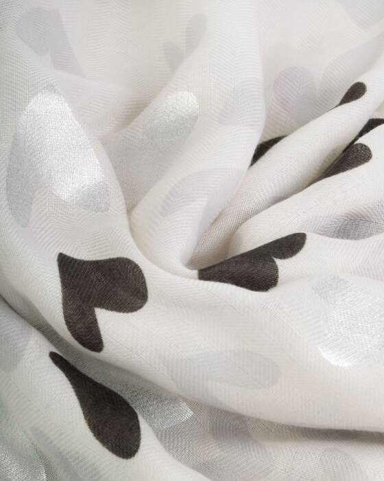 ABSTRACT HEART PRINT FOIL SCARF GREY