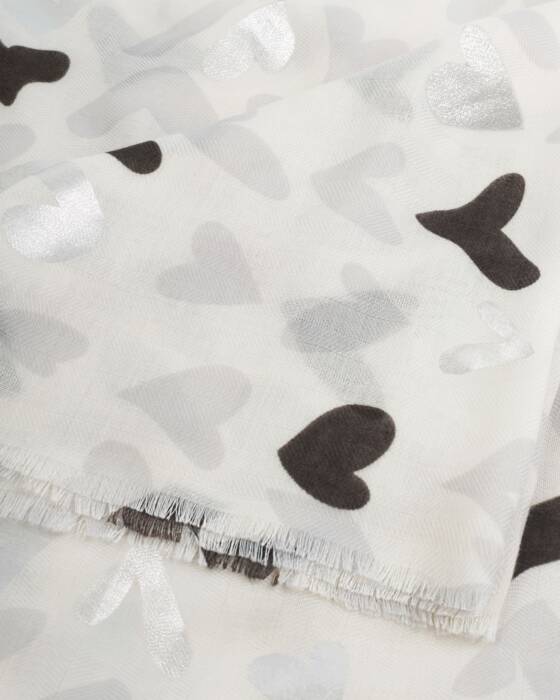 ABSTRACT HEART PRINT FOIL SCARF GREY
