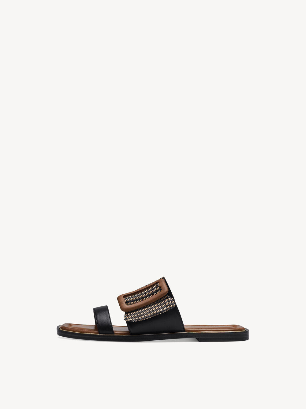 BLACK COMB BUCKLE SLIP ON SANDAL