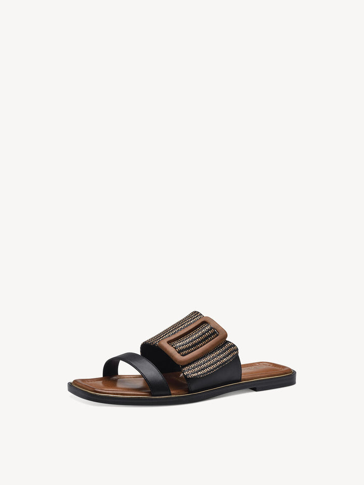 BLACK COMB BUCKLE SLIP ON SANDAL