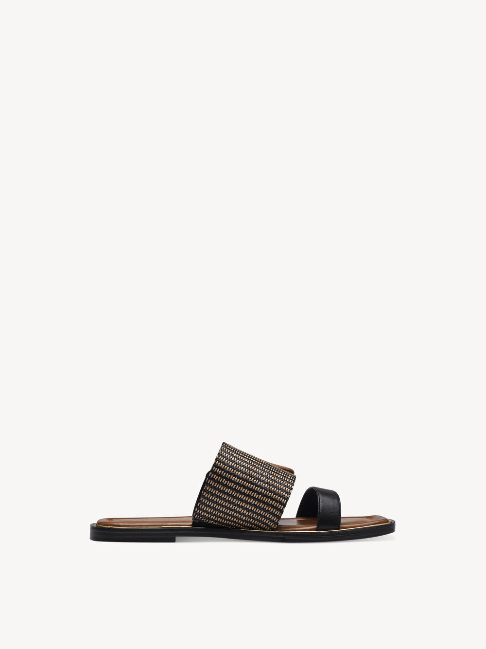 BLACK COMB BUCKLE SLIP ON SANDAL