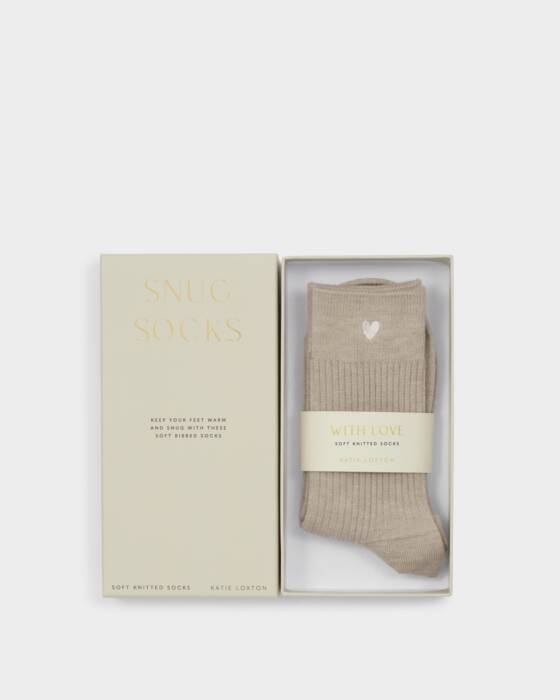 GIFT BOXED SNUG HEART SOCKS TAUPE