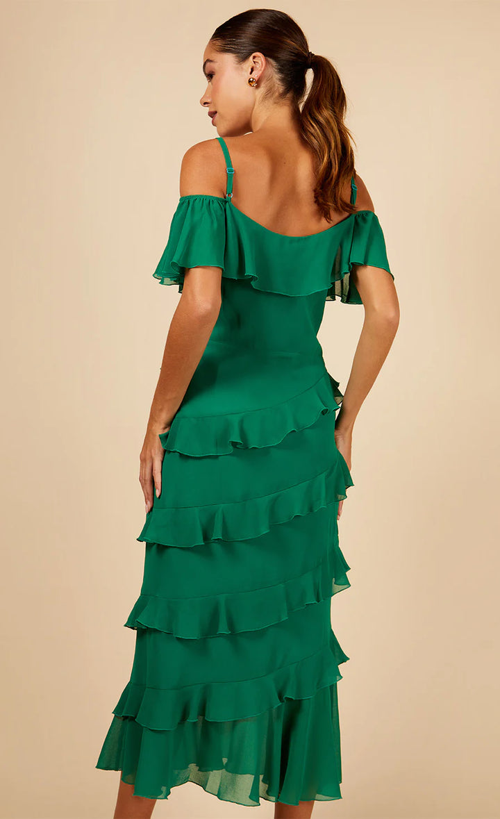 GREEN FRILL MIDAXI DRESS