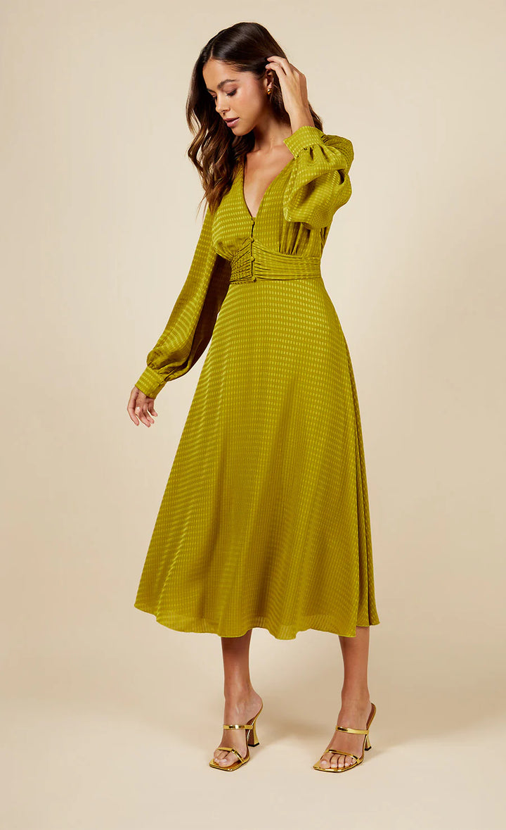 OLIVE TEXTURE MIDAXI DRESS