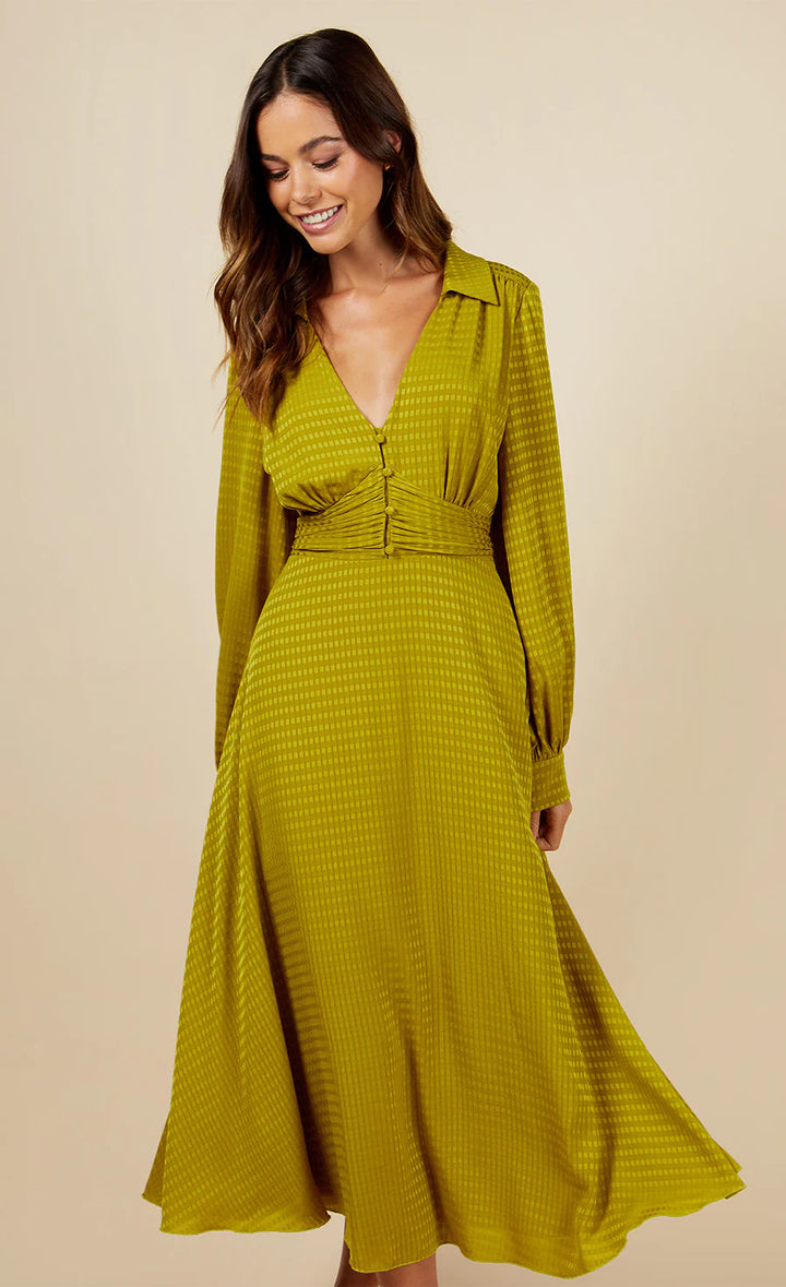 OLIVE TEXTURE MIDAXI DRESS