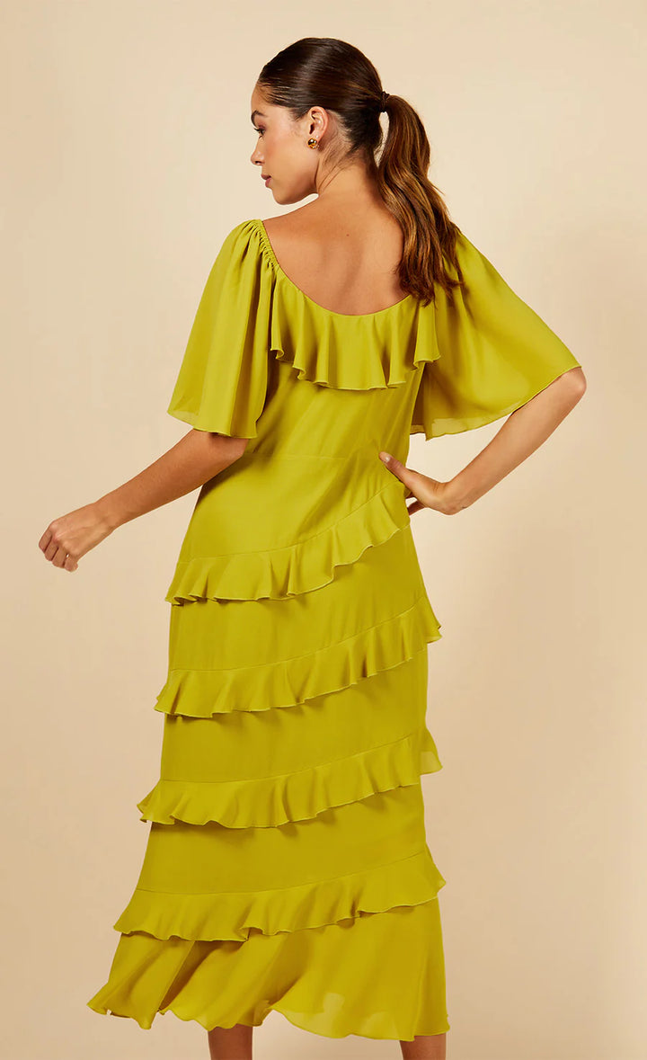 OLIVE FRILL MIDAXI DRESS