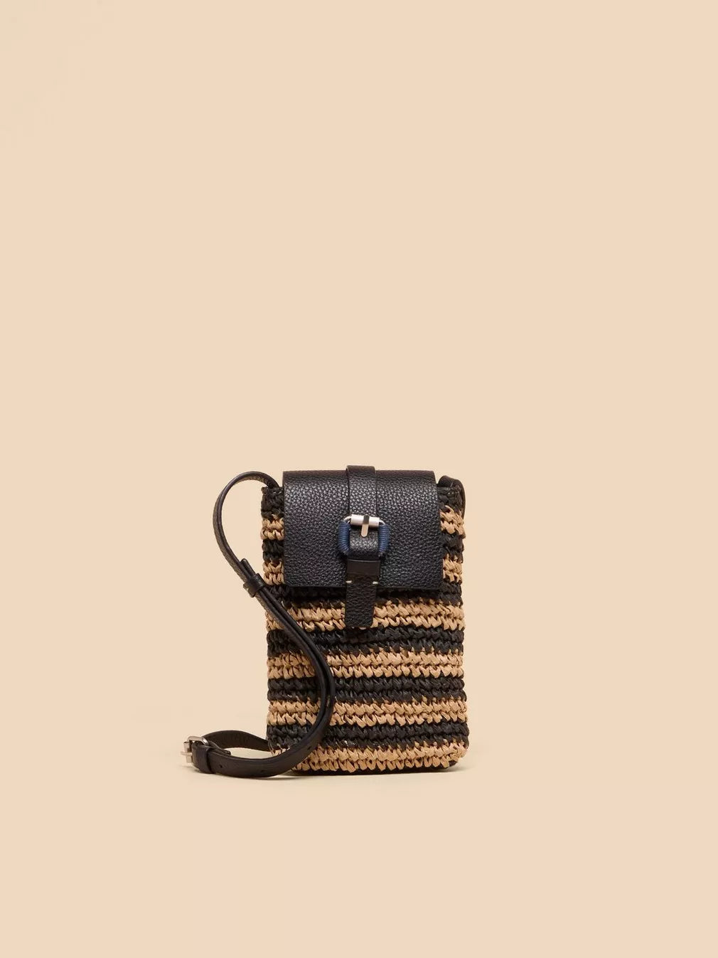 BLACK MULTI CLARA BUCKLE RAFFIA PHONE BAG