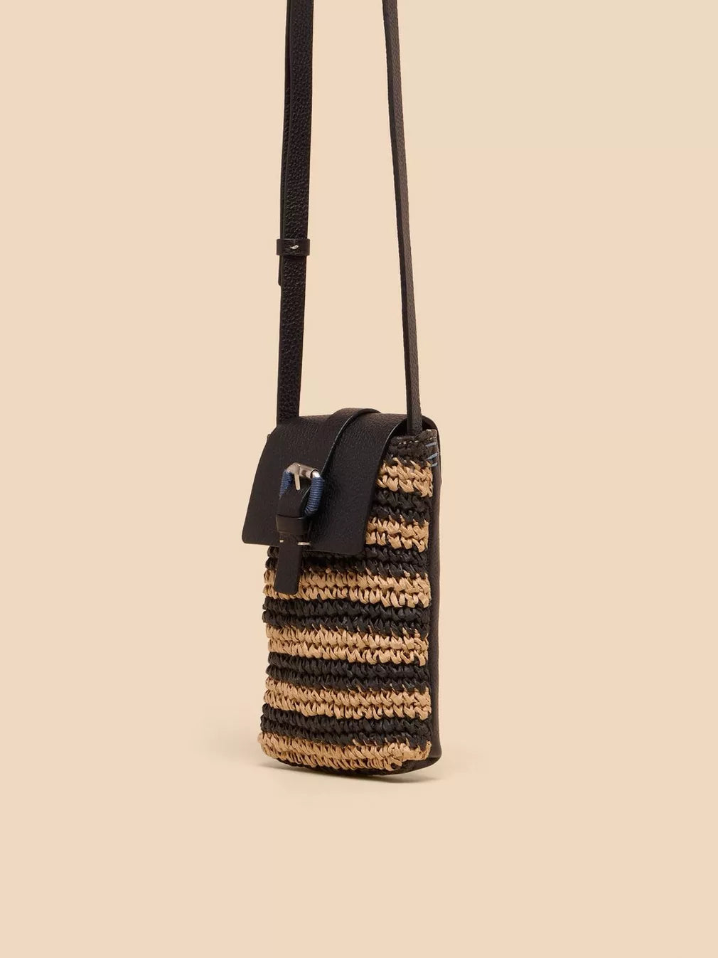 BLACK MULTI CLARA BUCKLE RAFFIA PHONE BAG