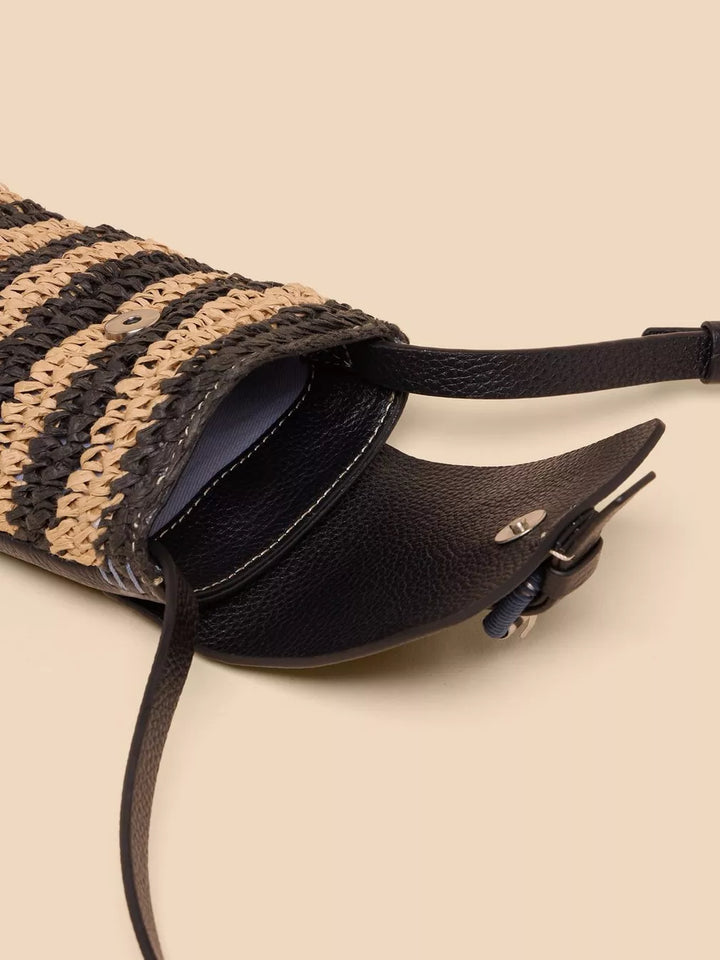 BLACK MULTI CLARA BUCKLE RAFFIA PHONE BAG