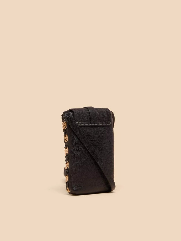 BLACK MULTI CLARA BUCKLE RAFFIA PHONE BAG