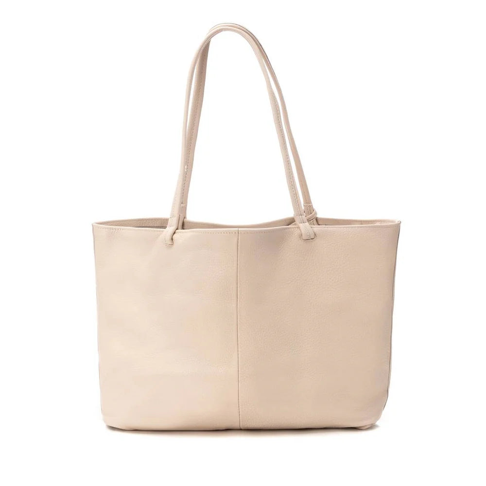 CREAM LEATHER TOTE BAG