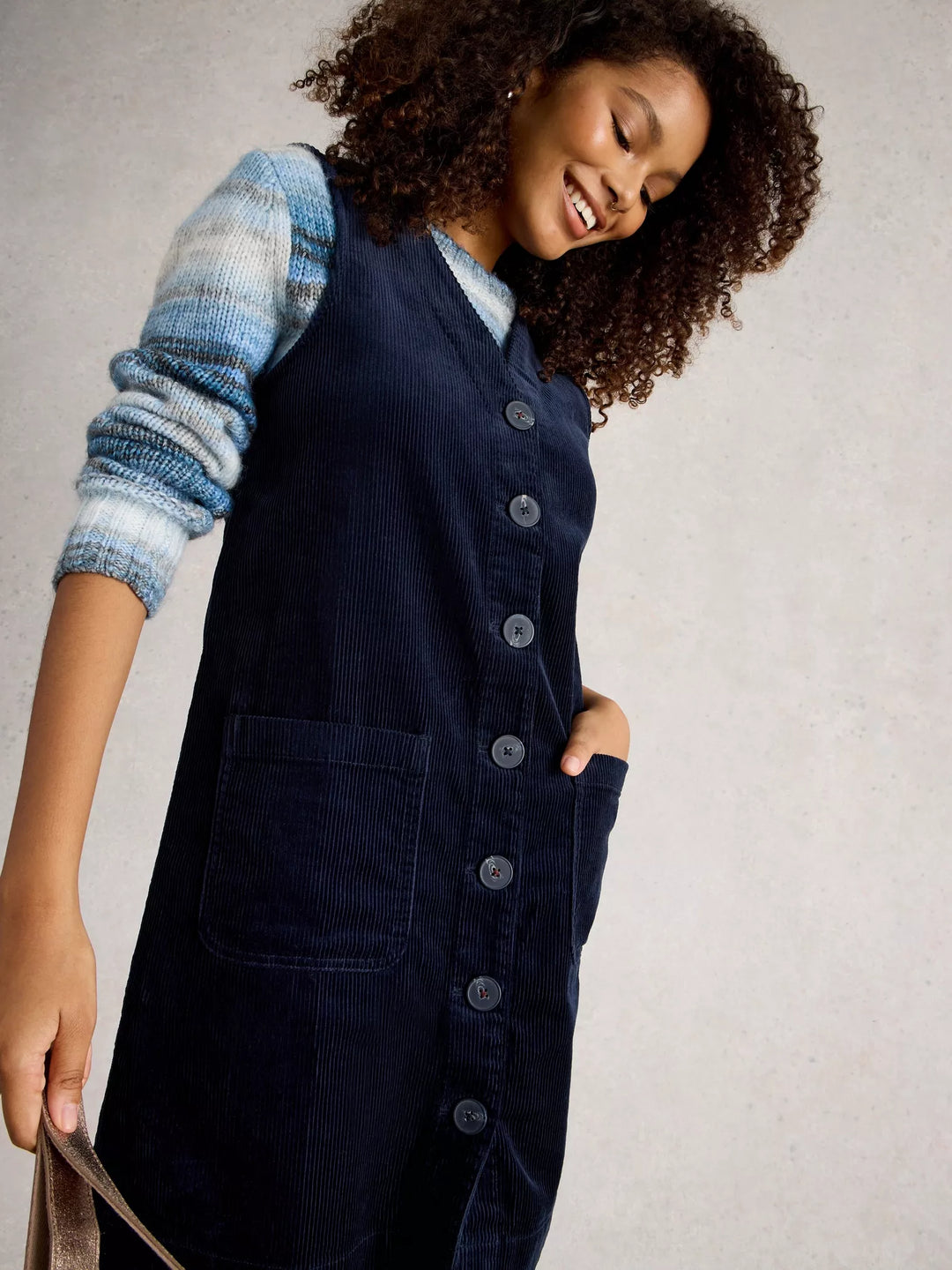 DARK NAVY ROSE CORD PINNY DRESS