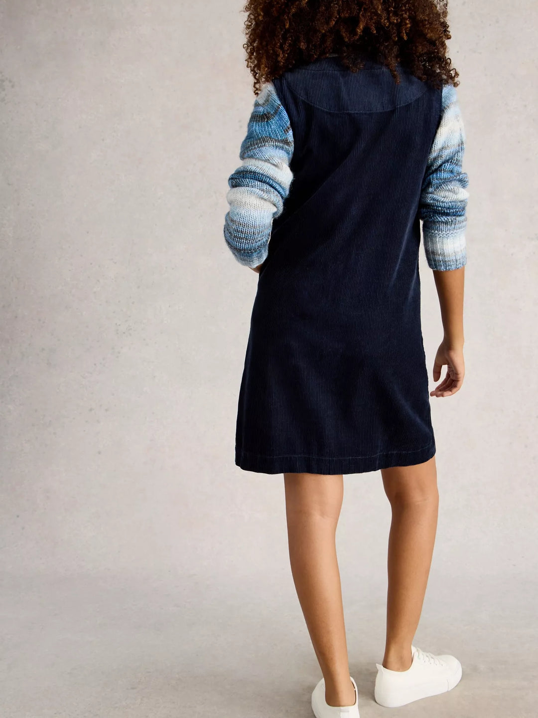 DARK NAVY ROSE CORD PINNY DRESS