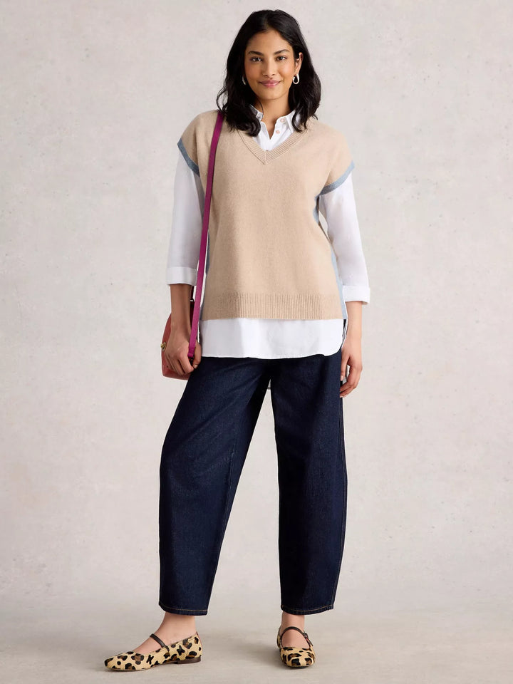 LIGHT NATURAL CASHMERE V NECK TANK TOP