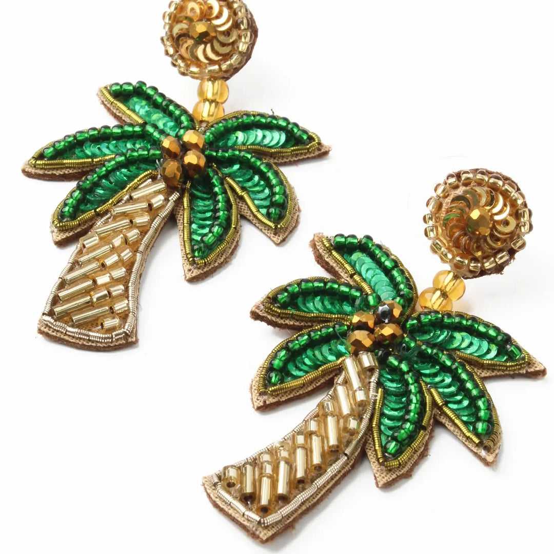 GOLD & GREEN PALM TREE EARRINGS