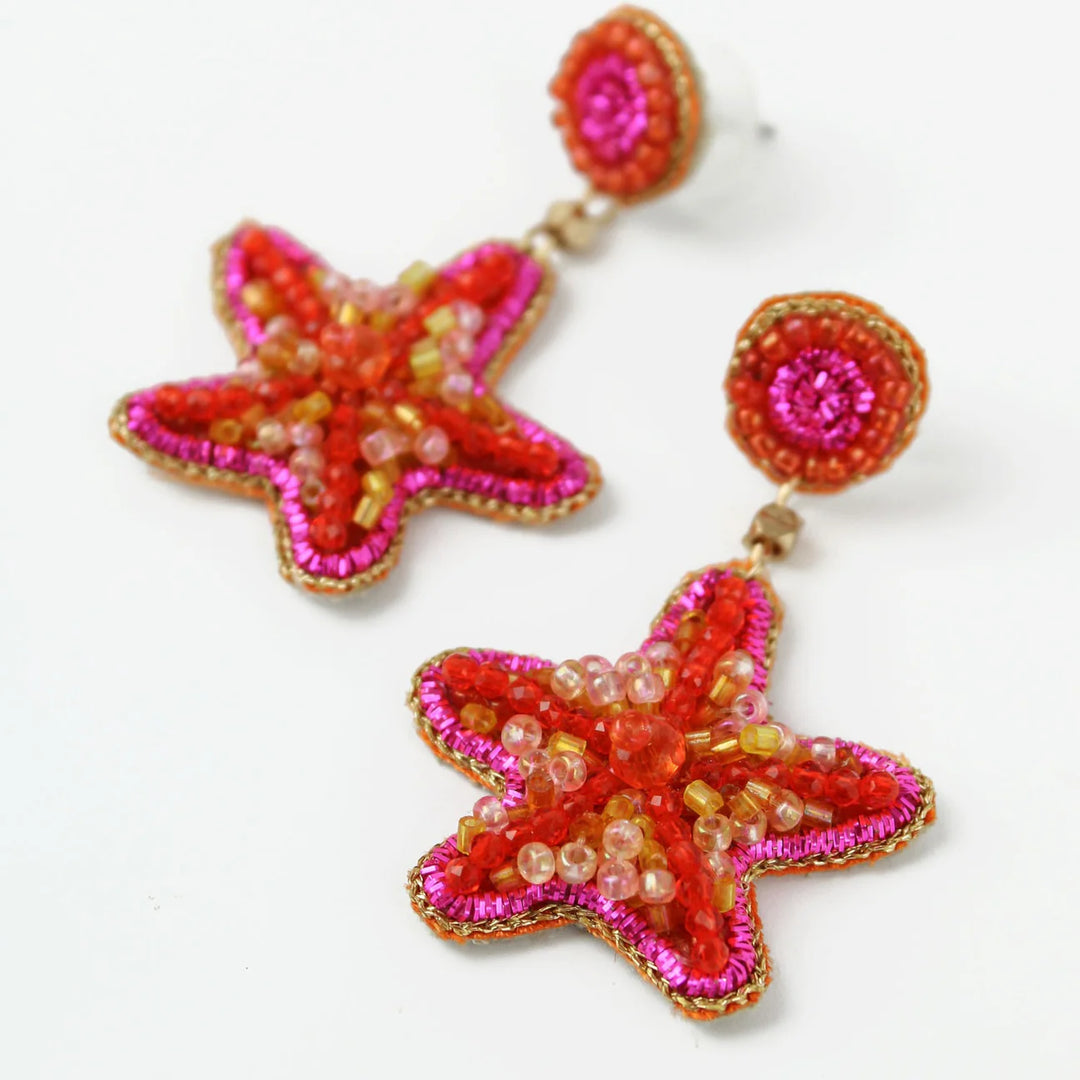 PINK STARFISH BEADED EARRINGS