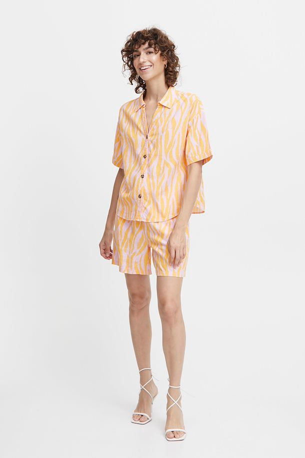 BLAZING ORANGE ANIMAL MIX FALAKKA SHORT SLEEVE SHIRT