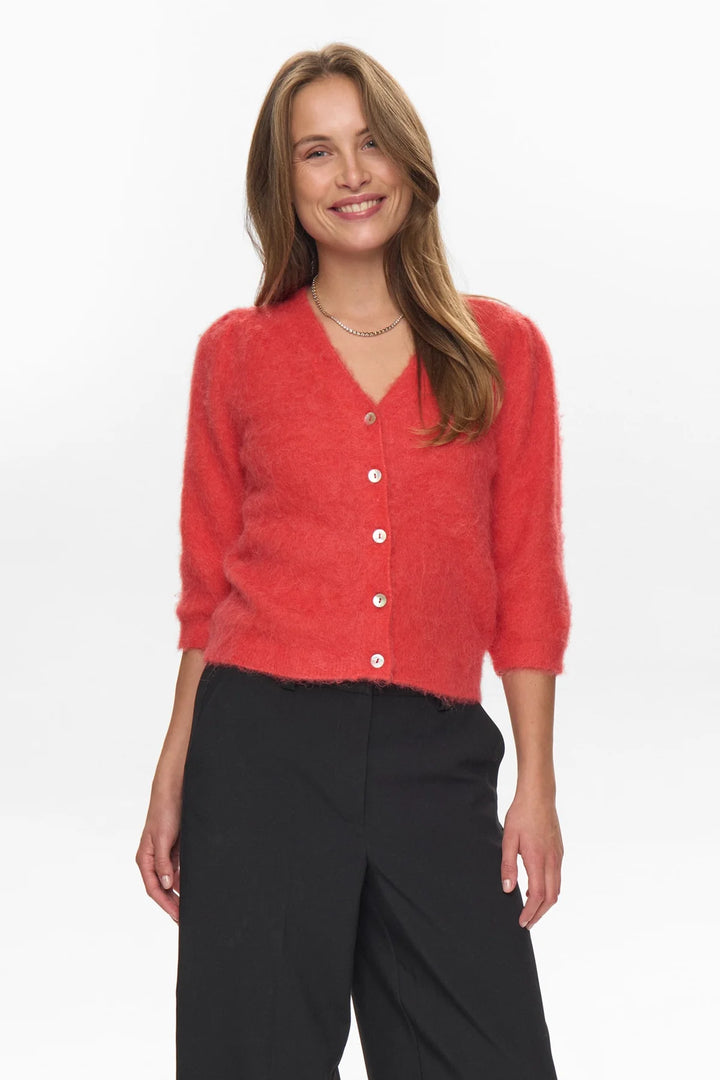 FIERY RED SURI BRUSHED SHORT SLEEVE CARDIGAN