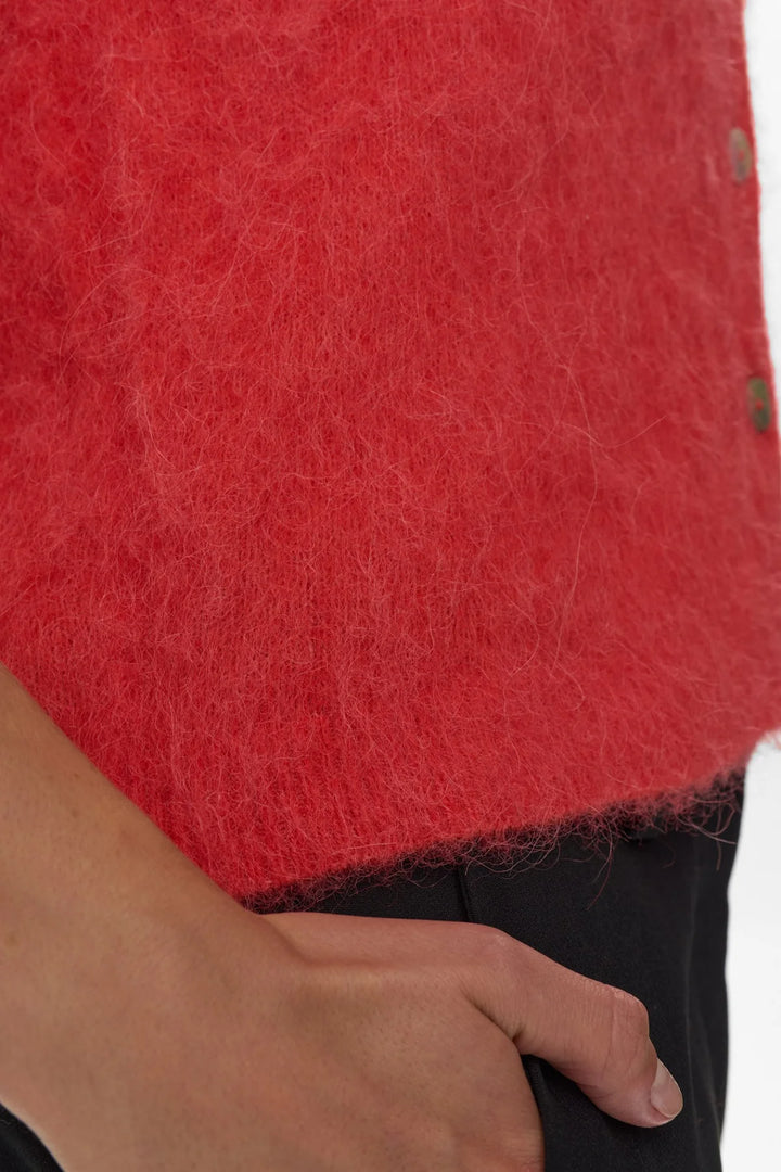 FIERY RED SURI BRUSHED SHORT SLEEVE CARDIGAN