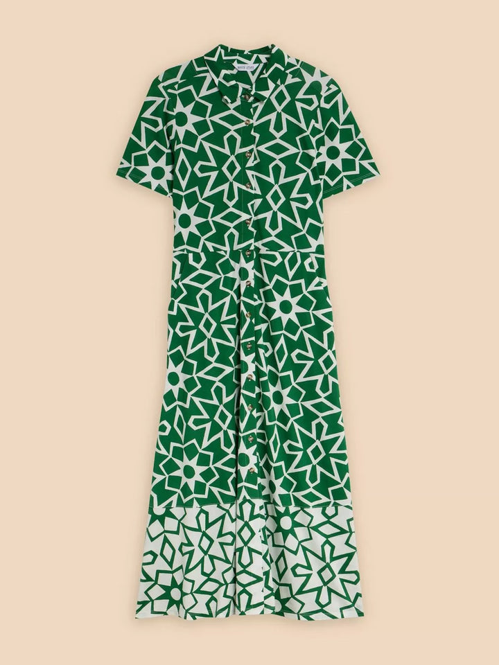 GREEN PRINT RUA JERSEY SHIRT DRESS