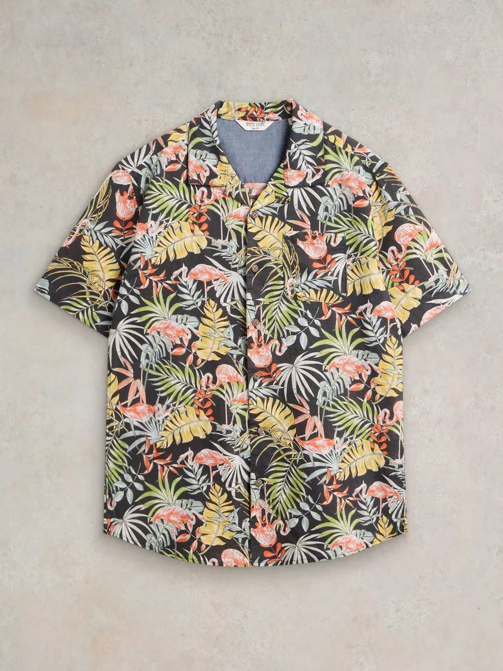 BLACK PRINT FLAMINGO PRINTED SHORT SLEEVE SHIRT