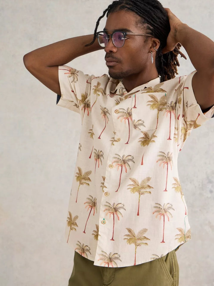 NATURAL PALM TREE PRINTED SHIRT