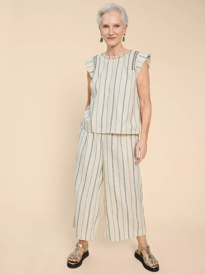 NATURAL MULTI CARLA STRIPE LINEN BLEND TOP