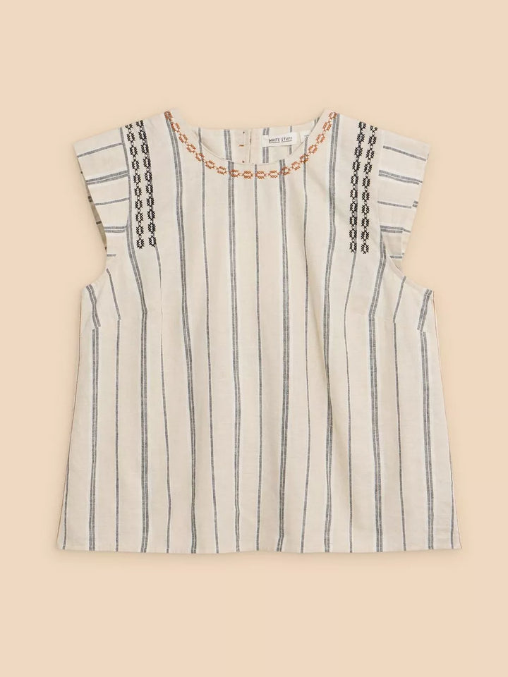 NATURAL MULTI CARLA STRIPE LINEN BLEND TOP