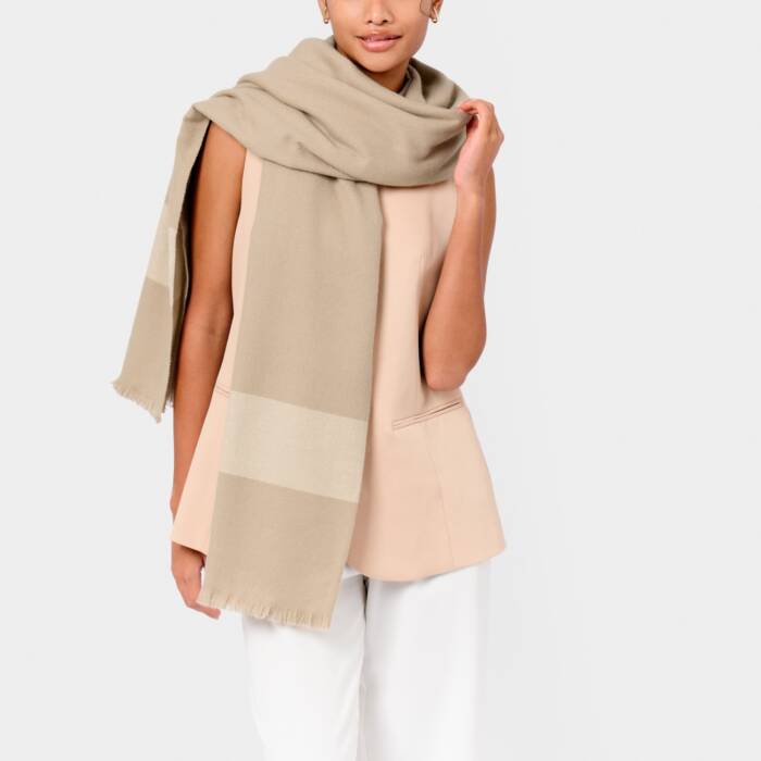 STRIPE BLANKET SCARF LIGHT TAUPE OFF