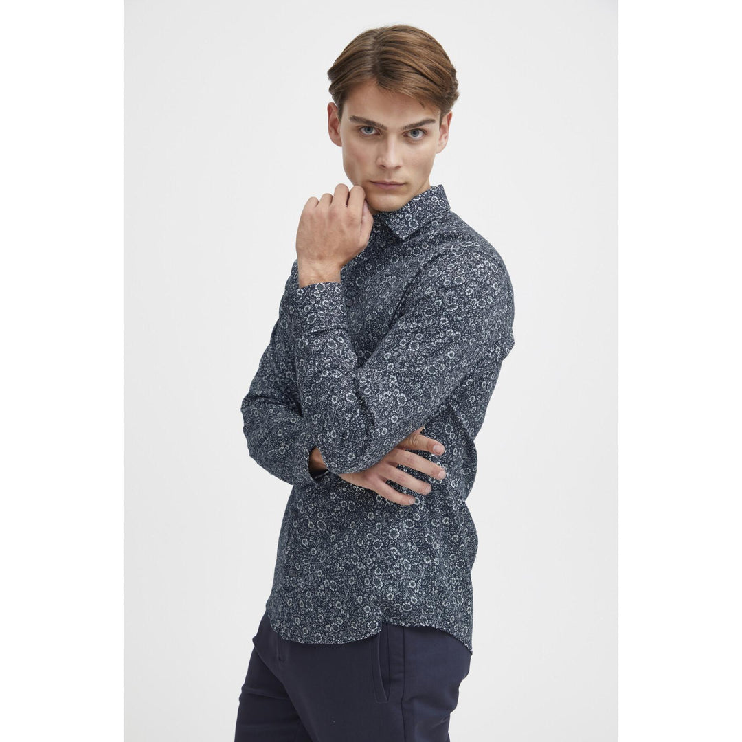 DARK NAVY ANTON LONG SLEEVED FLOWER SHIRT