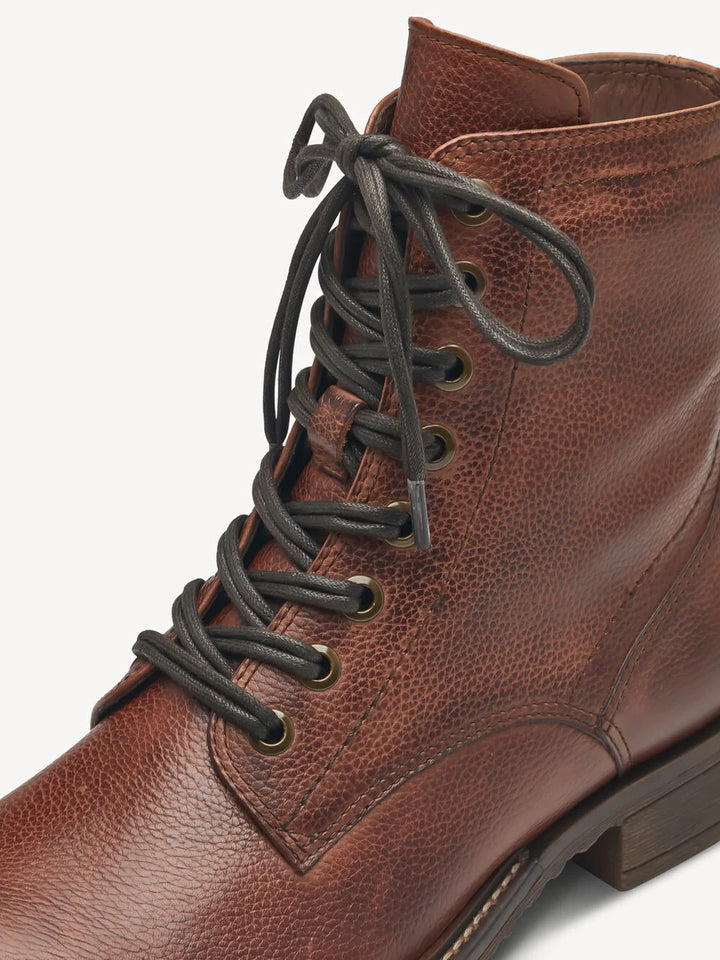COGNAC LACE UP LEATHER ANKLE BOOT