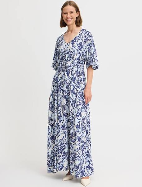 BLUE PAISLEY JOELLA V NECK MAXI DRESS
