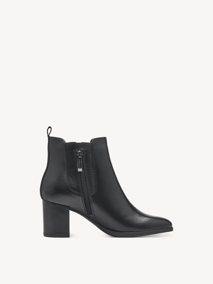 BLACK LEATHER BLOCK HEEL ANKLE BOOT