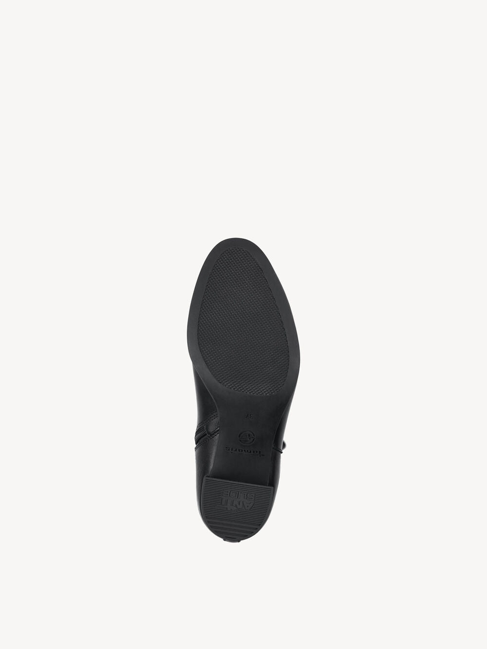 BLACK LEATHER BLOCK HEEL ANKLE BOOT